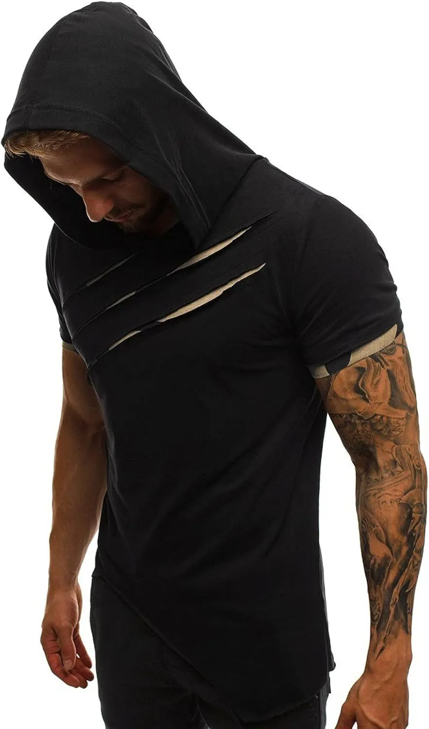 Mens Zip Up Hoodies Men's Pure Color Hoodie Sport Short Sleeve Shirt Top Blouse Zipper Hoodies XL