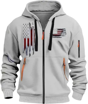 Mens Zip Up USA Flag Print Hoodies Casual Long Sleeve Drawstring Shirts Comfort Patriotic Sweatshirt with Pockets