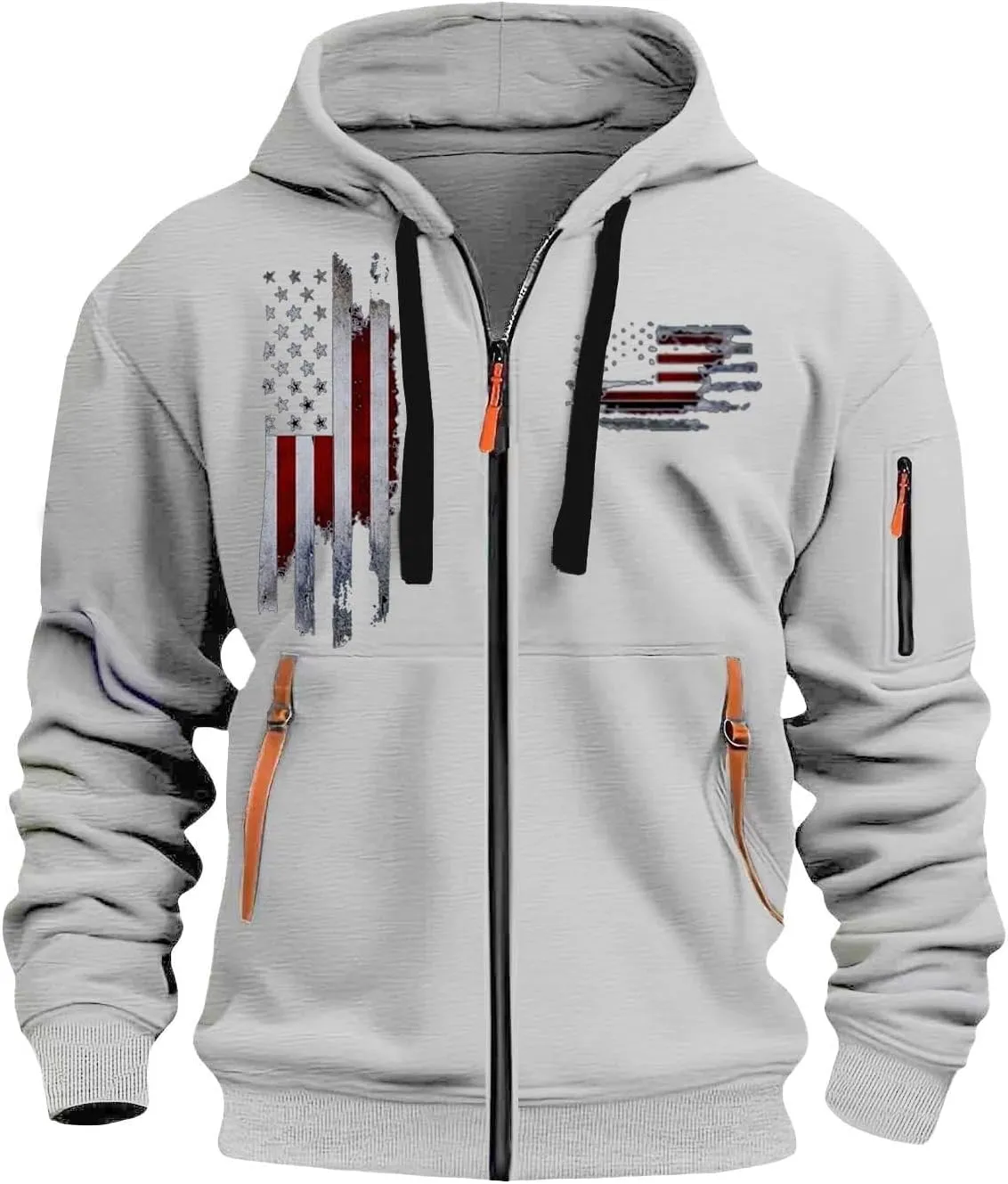 Mens Zip Up USA Flag Print Hoodies Casual Long Sleeve Drawstring Shirts Comfort Patriotic Sweatshirt with Pockets