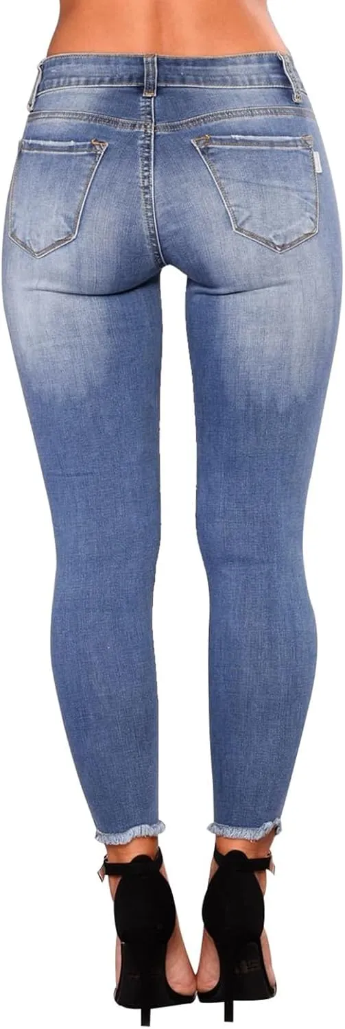 midelxp Ripped Jeans Womens Stretchy Skinny Low Rise Jeans Distressed Boyfriend Denim Pants Ripped Leggings with Pockets