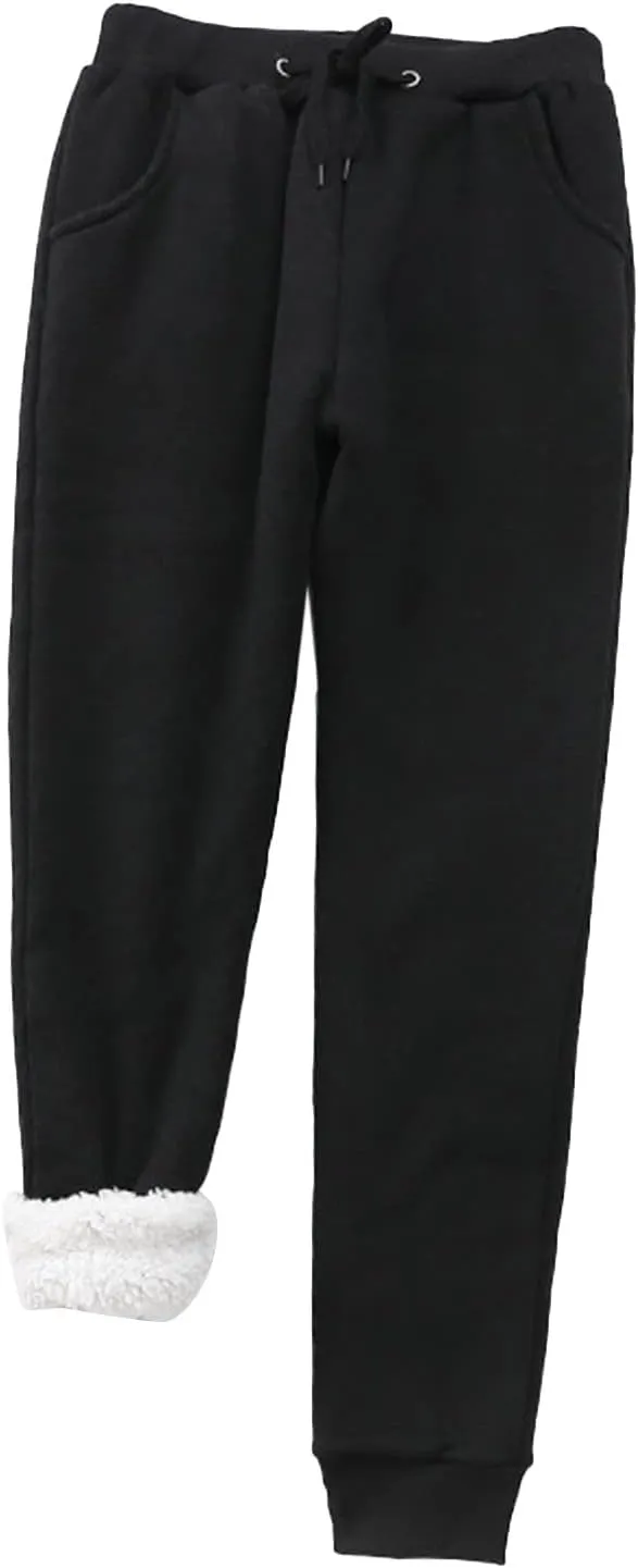 Miyaomn Beach Outfits for Women Winter Soft Comfy Warm Joggers for Women Plush Fleece Lined Drawstring Waisted Ankle Cuffed Lounge Pants with Pockets(Black,3X-Large)