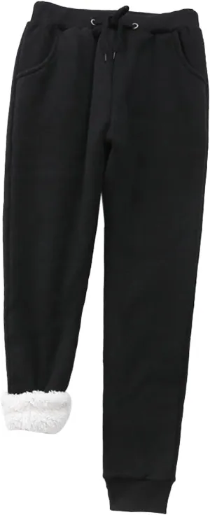 Miyaomn Beach Outfits for Women Winter Soft Comfy Warm Joggers for Women Plush Fleece Lined Drawstring Waisted Ankle Cuffed Lounge Pants with Pockets(Black,3X-Large)