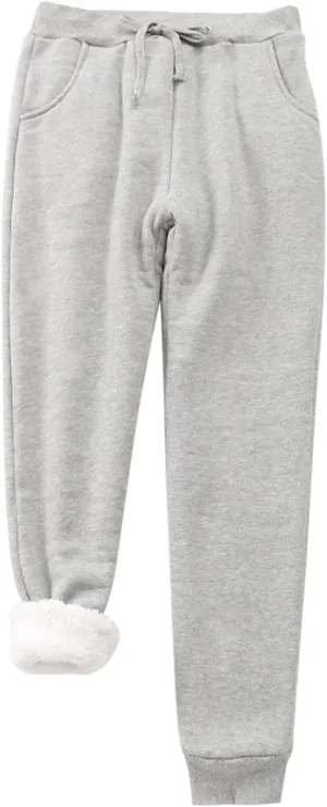 Miyaomn Jumpsuits for Women Winter Soft Comfy Warm Joggers for Women Plush Fleece Lined Drawstring Waisted Ankle Cuffed Lounge Pants with Pockets(Grey,Small)