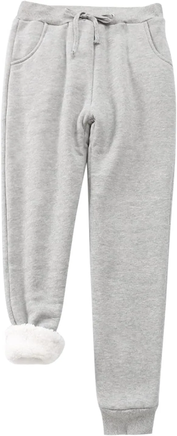 Miyaomn Jumpsuits for Women Winter Soft Comfy Warm Joggers for Women Plush Fleece Lined Drawstring Waisted Ankle Cuffed Lounge Pants with Pockets(Grey,Small)