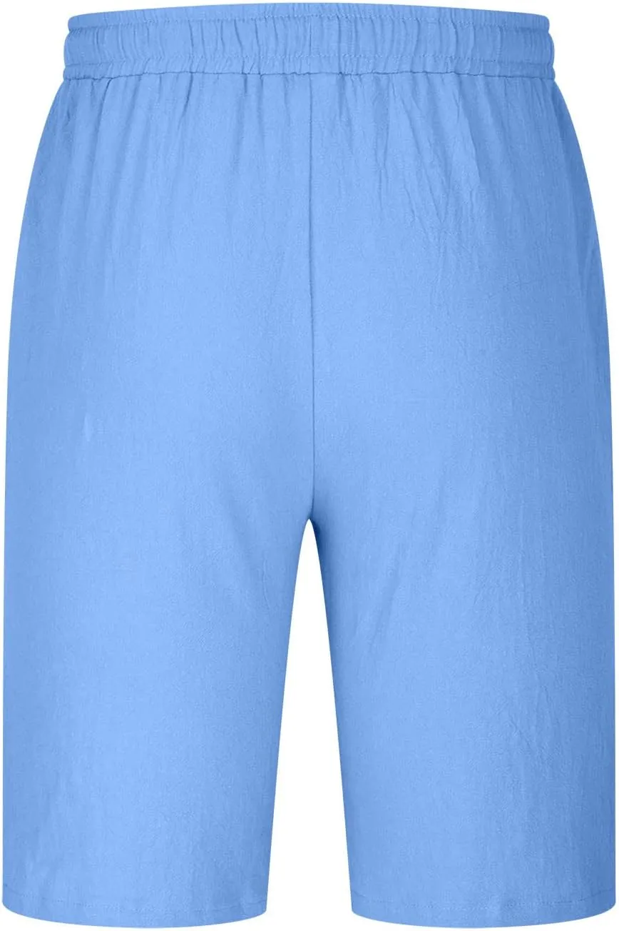 Muscularfit Mens Shorts Casual Stretch Big and Tall Cotton Linen Shorts Summer Drawstring Beach Shorts Trendy Clothes 2024