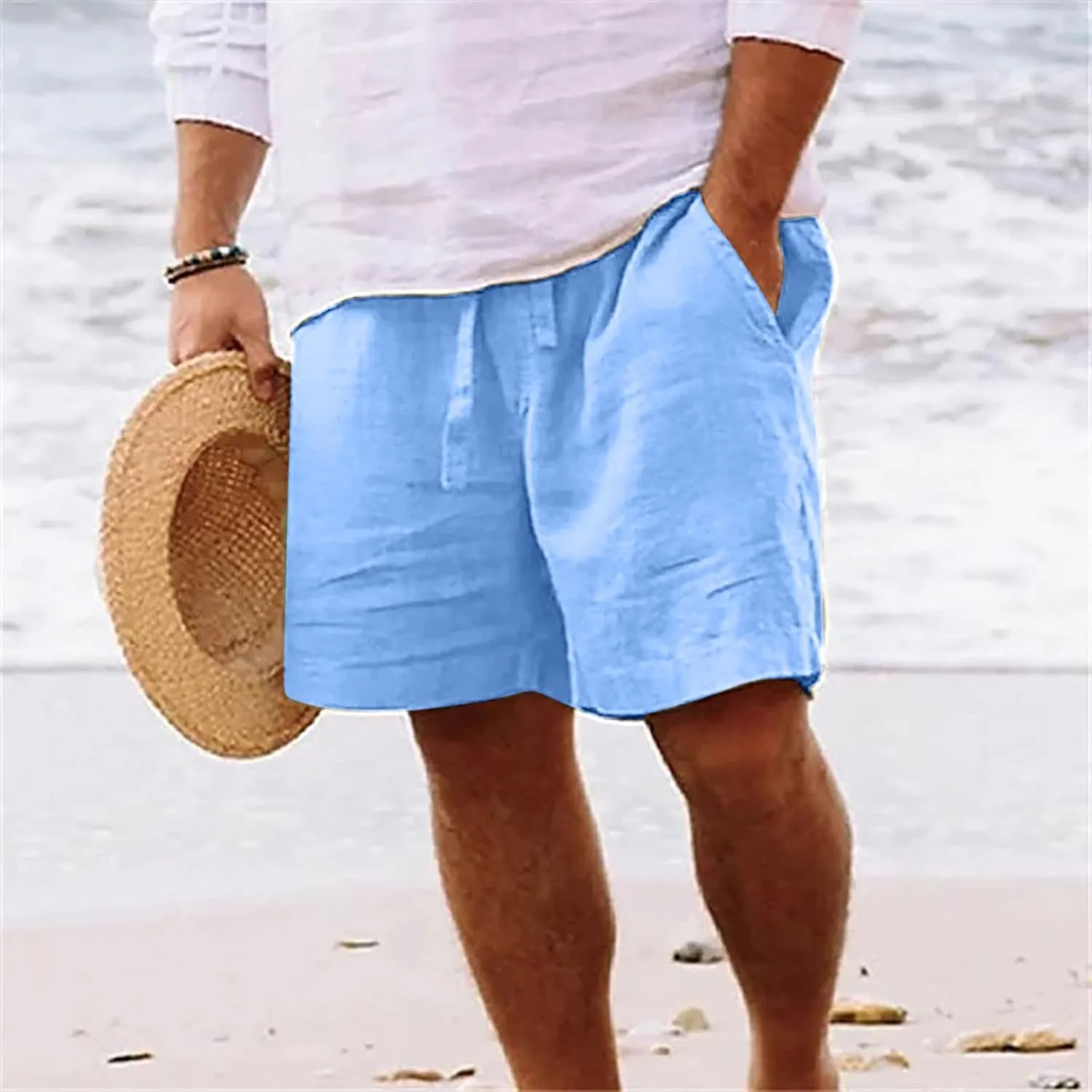 Muscularfit Mens Shorts Casual Stretch Big and Tall Cotton Linen Shorts Summer Drawstring Beach Shorts Trendy Clothes 2024