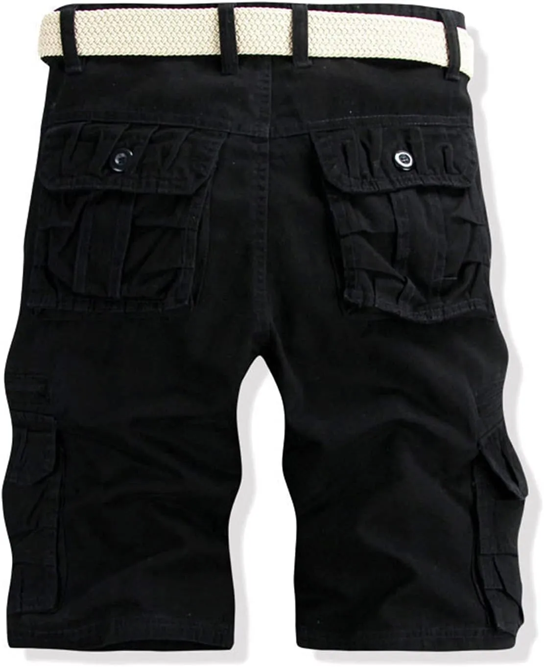 Muscularfit Mens Shorts Regular Fit Buckle Zipper Multi Pockets Cargo Shorts Summer Tooling Shorts Solid Work Utility Shorts