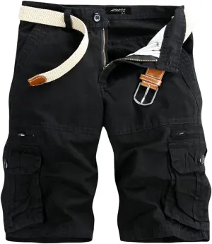 Muscularfit Mens Shorts Regular Fit Buckle Zipper Multi Pockets Cargo Shorts Summer Tooling Shorts Solid Work Utility Shorts