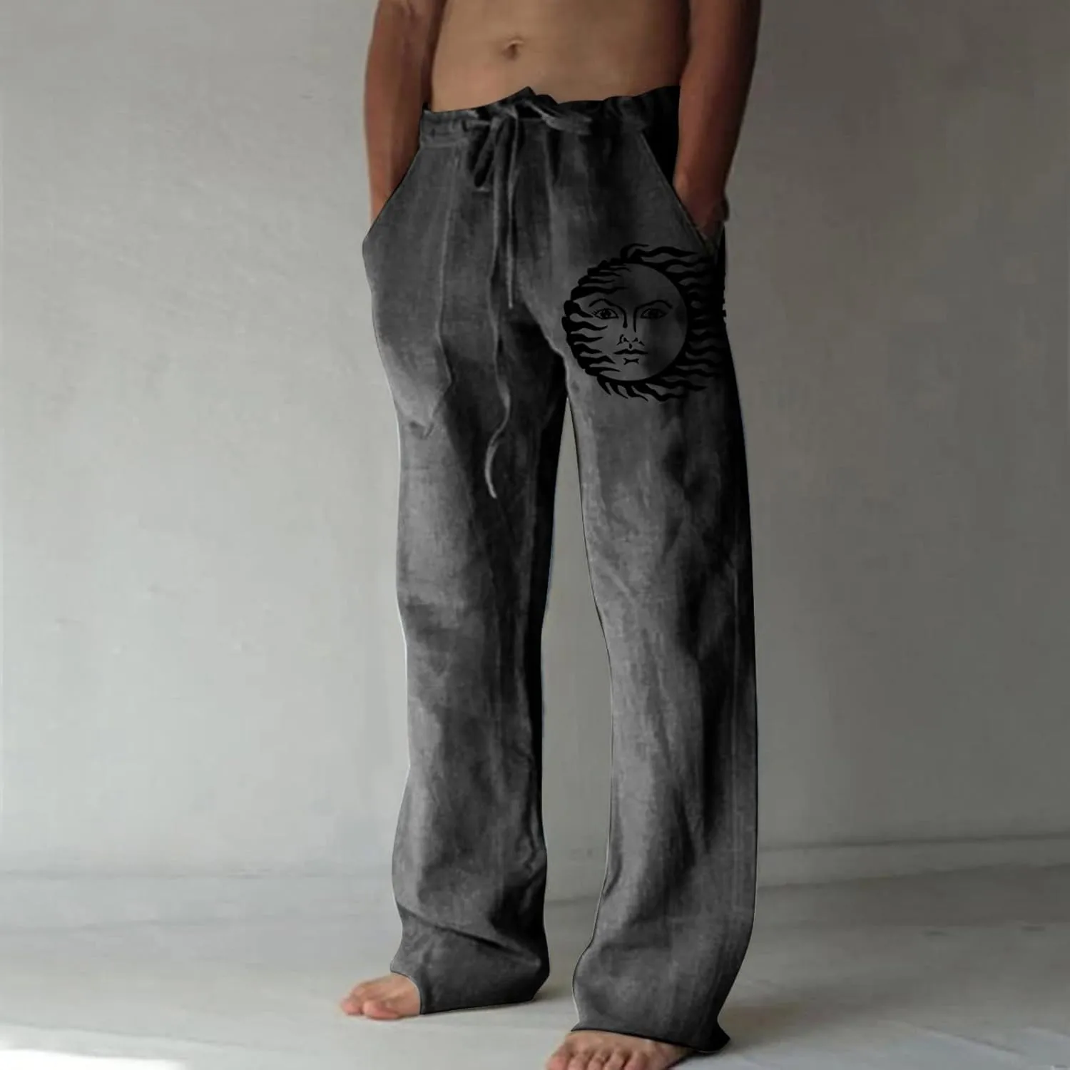 Muscularfit White Linen Pants for Men 2023 Fashion Drawstring Elastic Waist Straight Legs Casual Loose Solid Beach Trousers