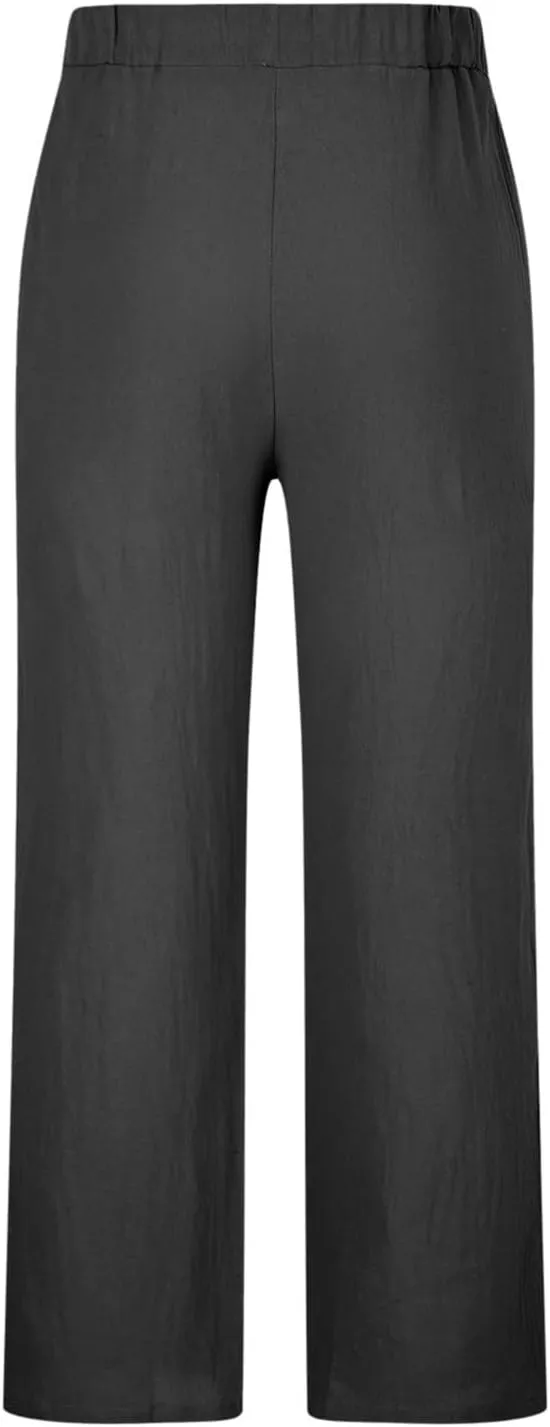Muscularfit White Linen Pants for Men 2023 Fashion Drawstring Elastic Waist Straight Legs Casual Loose Solid Beach Trousers