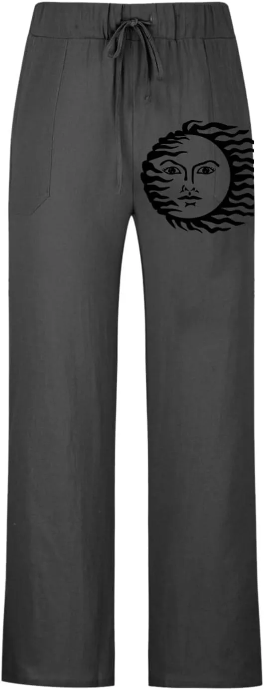 Muscularfit White Linen Pants for Men 2023 Fashion Drawstring Elastic Waist Straight Legs Casual Loose Solid Beach Trousers