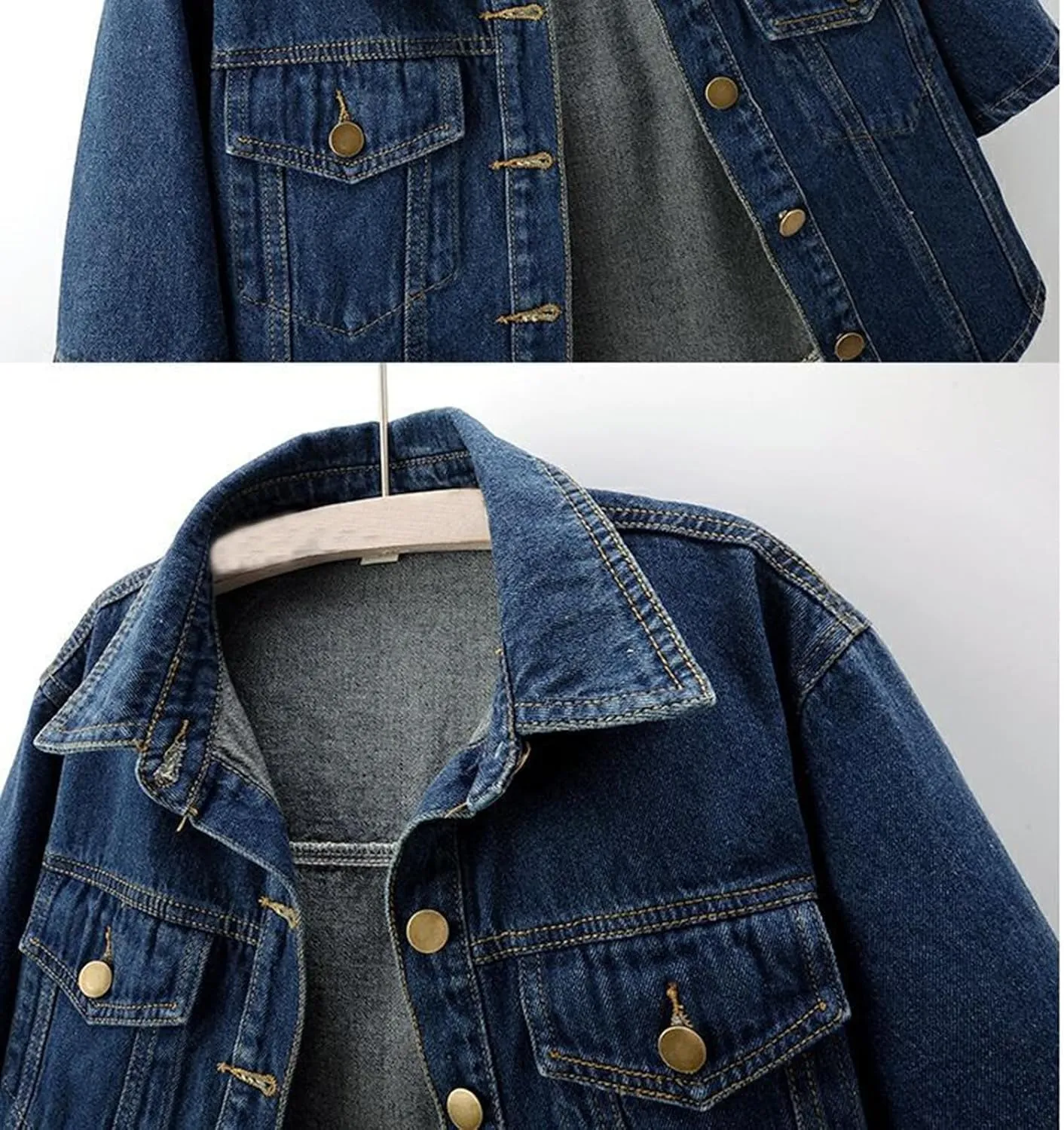 Mzkdieey Women Short Sleeve Denim Jacket Lapel Button Down Shawl Jean Jacket Casual Cropped Trucker Jean Jackets Coats
