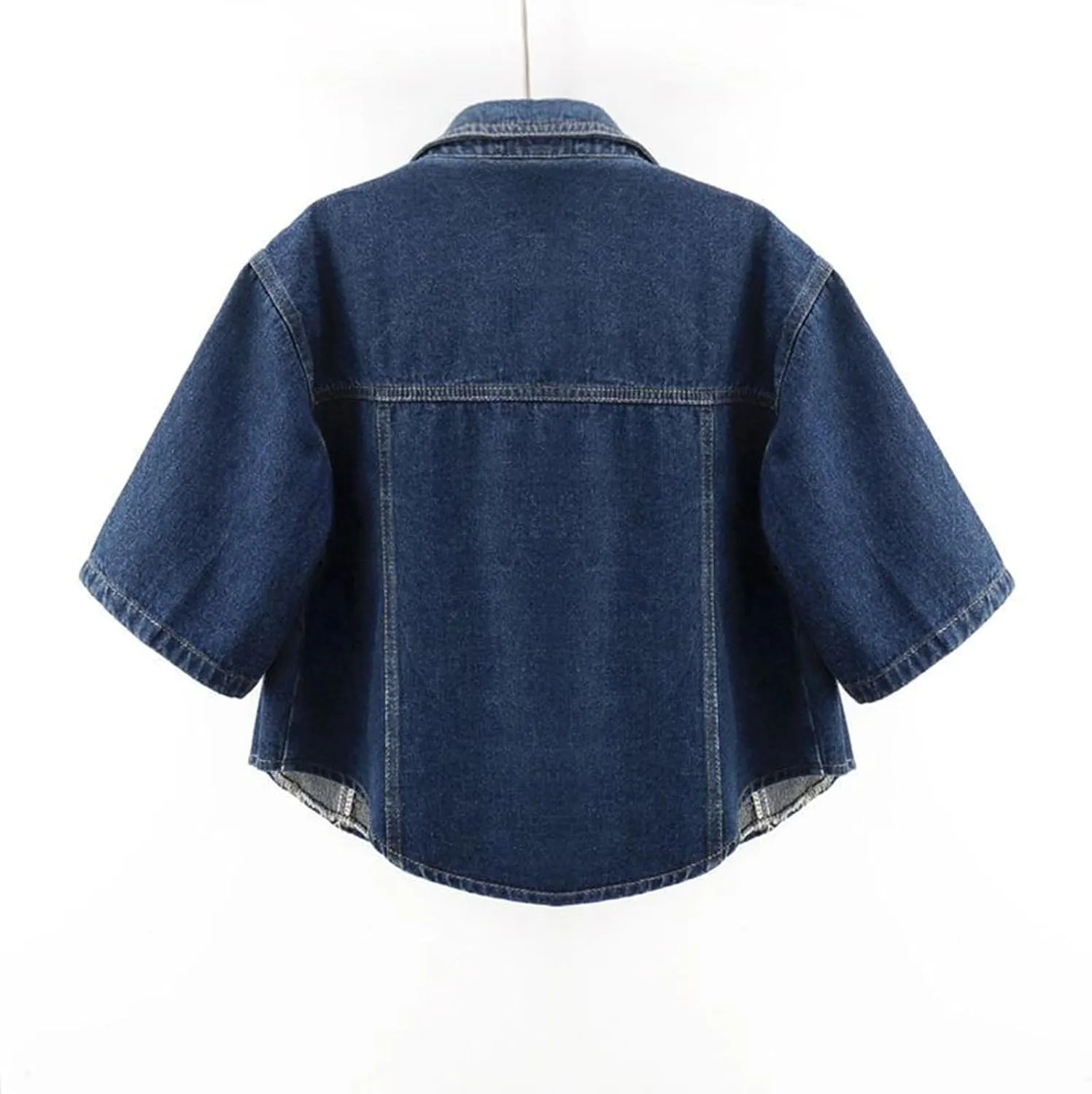 Mzkdieey Women Short Sleeve Denim Jacket Lapel Button Down Shawl Jean Jacket Casual Cropped Trucker Jean Jackets Coats