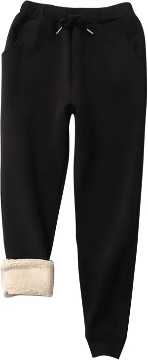 NaRHbrg Women's Thermal Jogger Sweatpants with Pocket Lounge Athletic Pants for Running Winter Comfy Fleece Lined Sweatpant