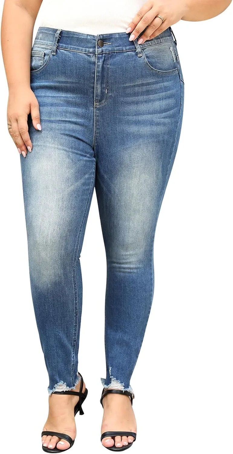 Nemidor Womens Plus Size Skinny Jeans High-Rise Premium Stretchy Denim Jeans NEM540(26,Light Blue)