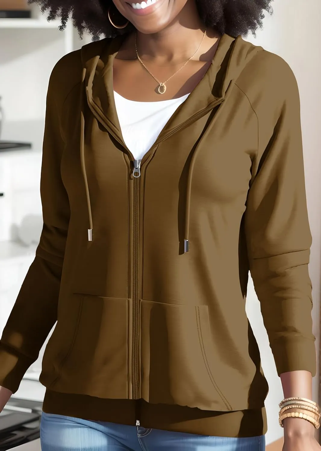 Nimsruc Zip Up Hoodies For Women Long Sleeve Casual