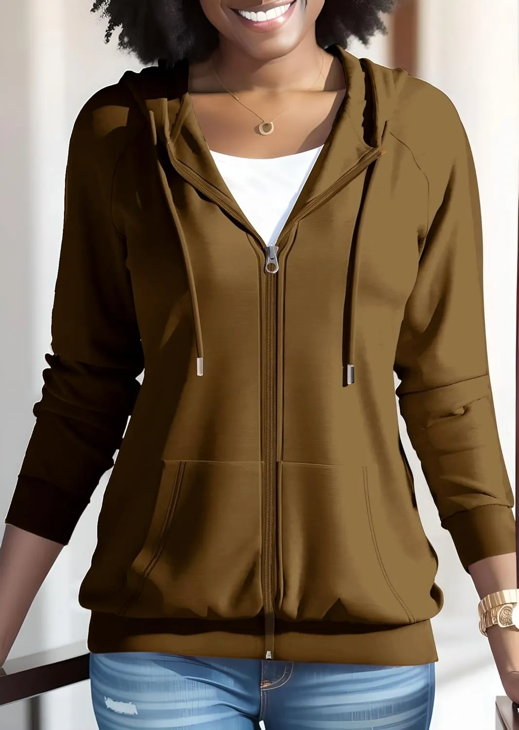 Nimsruc Zip Up Hoodies For Women Long Sleeve Casual