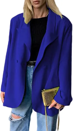 Oversized Blazers for Women Casual Business Open Front Long Sleeve Button Lapel Lightweight Work Office Suit Jackets