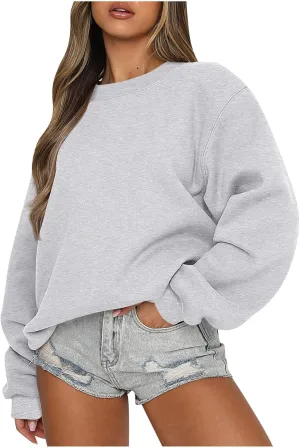 Oversized Long Sleeve Crewneck Sweatshirts For Women Casual Loose Pullover Tops Fall Fashion Fleece Sweater Clothes