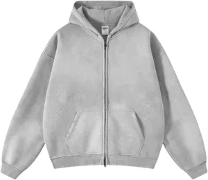 Oversized Mens Hoodies Vintage Hoodie for Men Zip Up Sweatshirt Acid Wash Streetwear Jacket