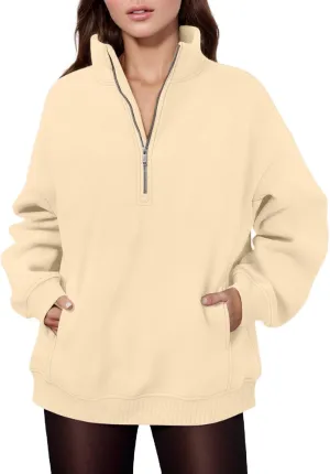 Oversized Quarter Zip Sweatshirt for Women Solid Color Pullover Hoodies Sweaters Fall Clothes for Women 2024