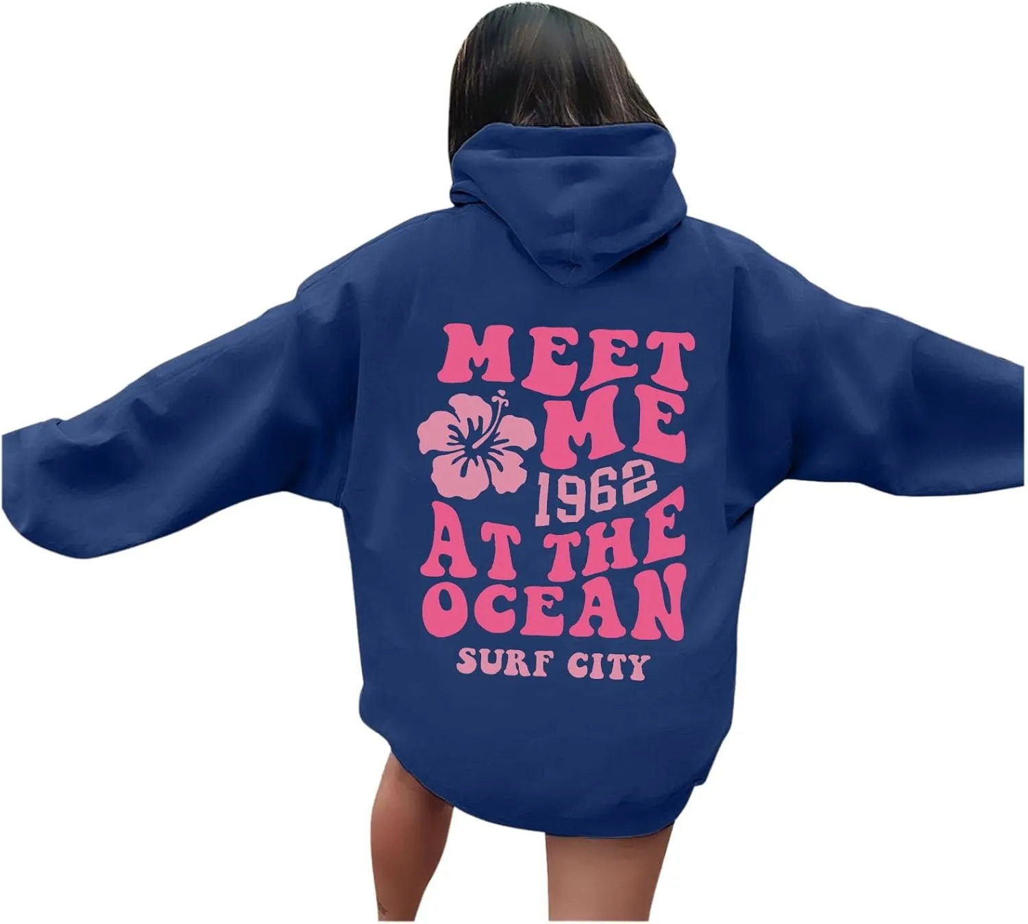 Pink Graphic Hoodies for Women Teen Girls Oversized Cute Preppy Sweatshirts Casual Long Sleeve Pullover Tops with Pockets