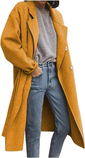 Plus Size Trench Coats for Women Fall Winter Business Casual Oversized Jackets Long Sleeve Lapel Collar Wool Coat