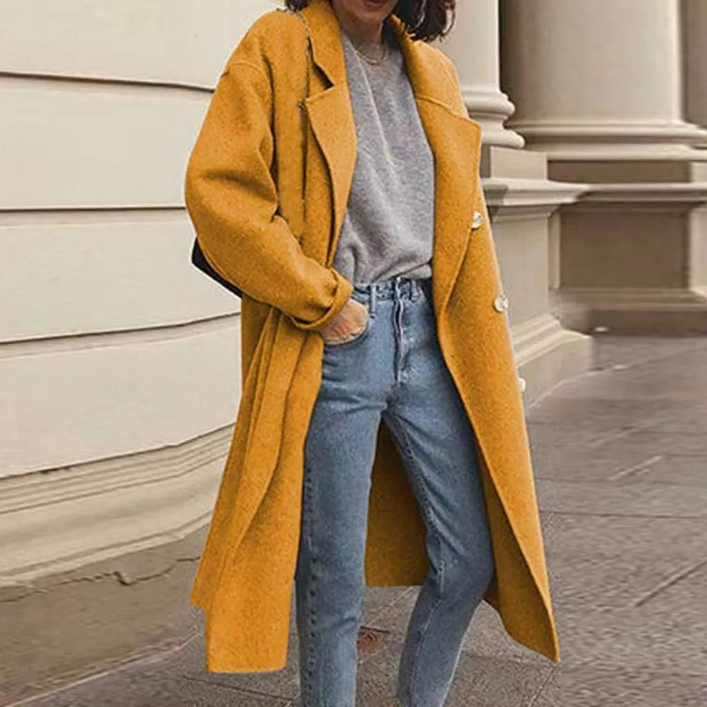 Plus Size Trench Coats for Women Fall Winter Business Casual Oversized Jackets Long Sleeve Lapel Collar Wool Coat