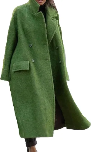 Plus Size Trench Coats for Women Fall Winter Business Casual Oversized Jackets Long Sleeve Lapel Collar Wool Coat