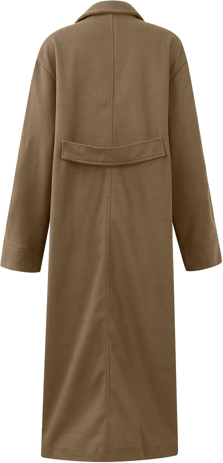 Plus Size Trench Coats for Women Fall Winter Business Casual Oversized Jackets Long Sleeve Lapel Collar Wool Coat
