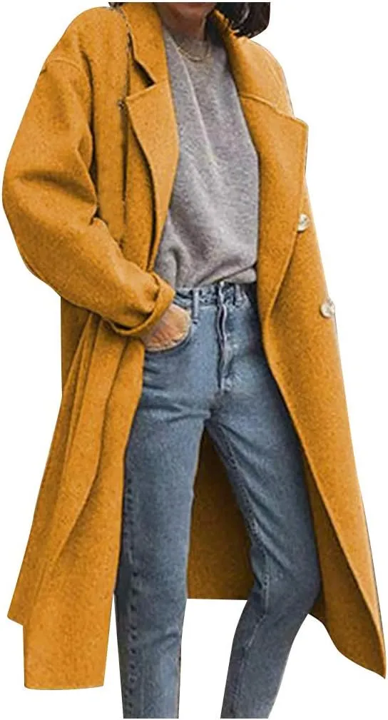 Plus Size Trench Coats for Women Fall Winter Business Casual Oversized Jackets Long Sleeve Lapel Collar Wool Coat
