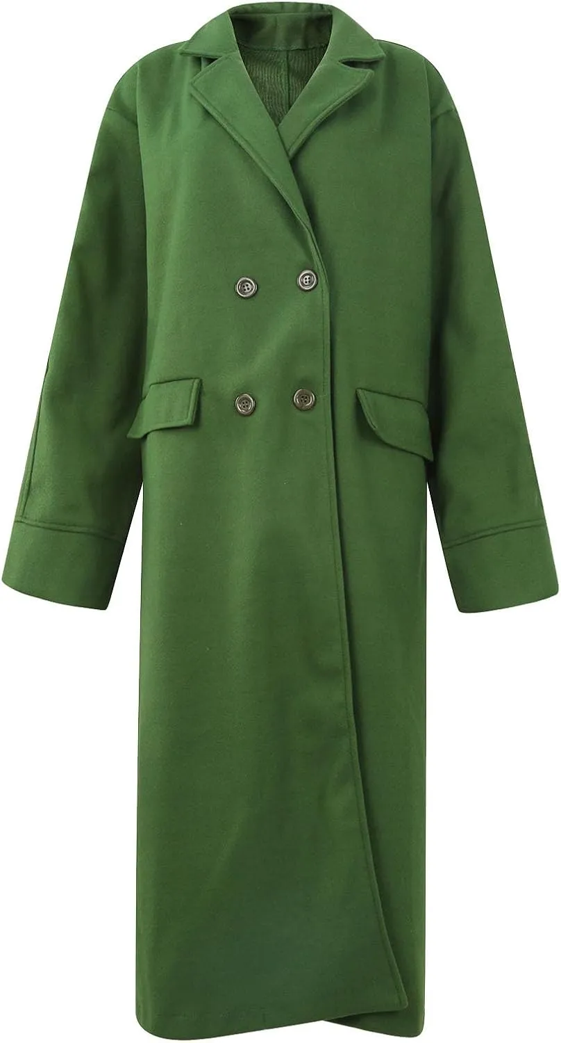 Plus Size Trench Coats for Women Fall Winter Business Casual Oversized Jackets Long Sleeve Lapel Collar Wool Coat