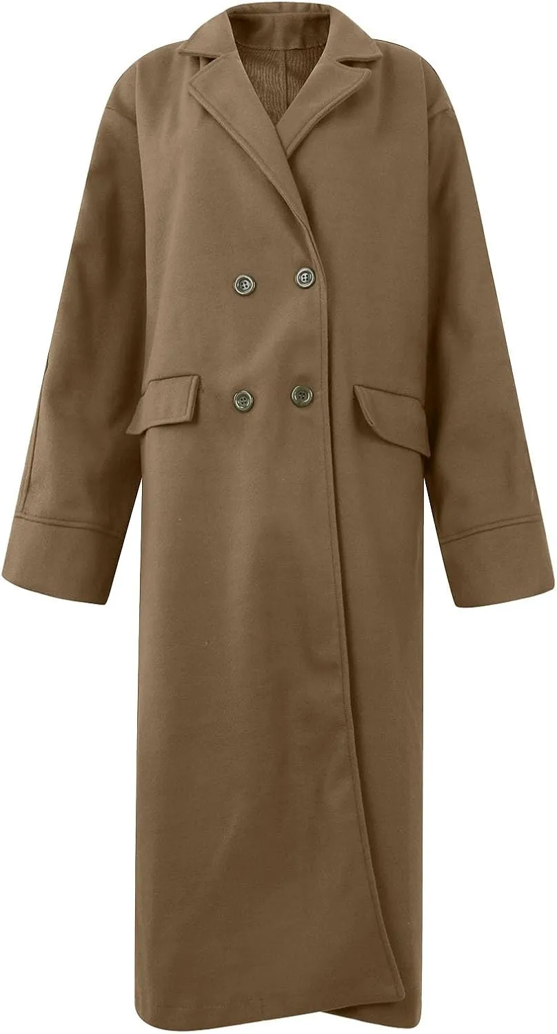Plus Size Trench Coats for Women Fall Winter Business Casual Oversized Jackets Long Sleeve Lapel Collar Wool Coat