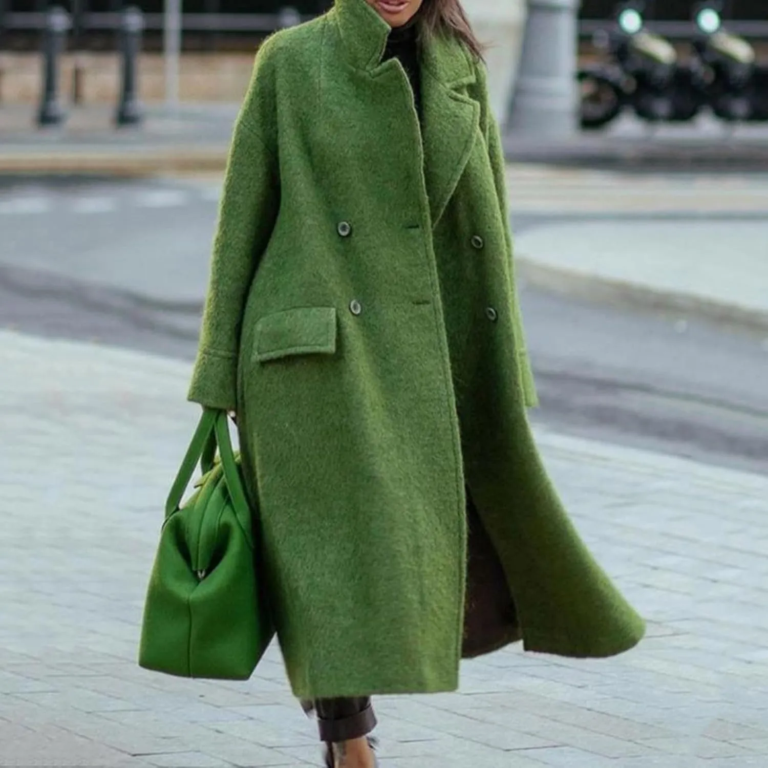 Plus Size Trench Coats for Women Fall Winter Business Casual Oversized Jackets Long Sleeve Lapel Collar Wool Coat