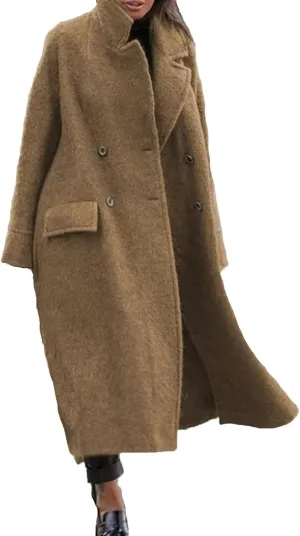 Plus Size Trench Coats for Women Fall Winter Business Casual Oversized Jackets Long Sleeve Lapel Collar Wool Coat