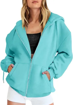 Plus Size Zip Up Hoodies Jackets for Women Oversized Sweatshirts with Pockets Drawstring Fashion Fall Track Coat Tops