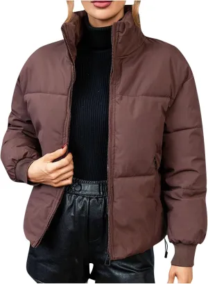 Puffer Jacket Womens 2024 Winter Warm Coat Lightweight Packable Down Jacket Trendy Stand Collar Zipper Outwear