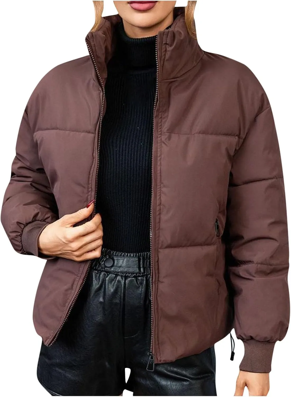 Puffer Jacket Womens 2024 Winter Warm Coat Lightweight Packable Down Jacket Trendy Stand Collar Zipper Outwear