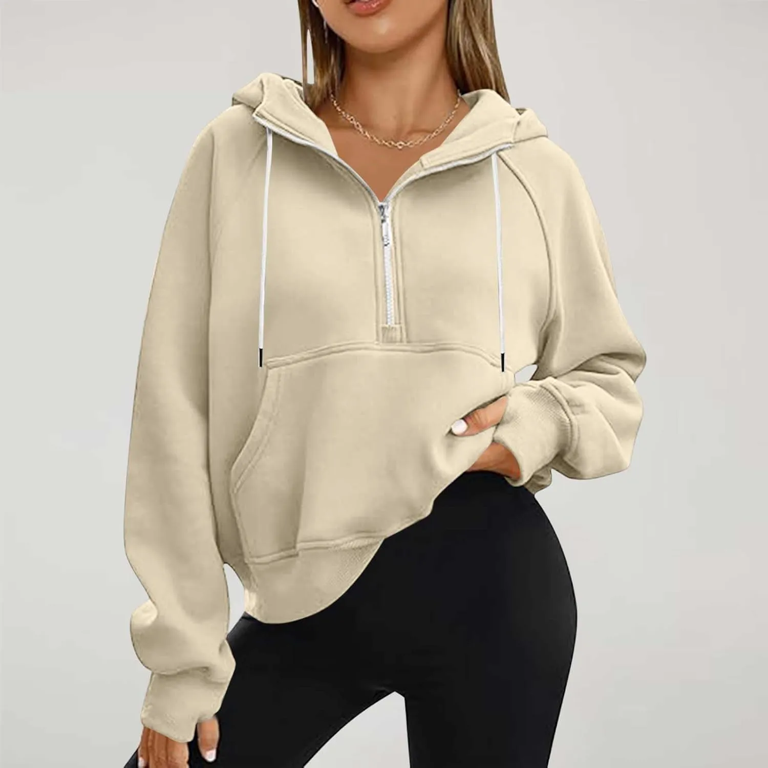 Quarter Zip Up Hoodies for Women Long Sleeve Cropped Sweatshirts Fleece Jackets Half Zip Pullover Fall Outfits 2024