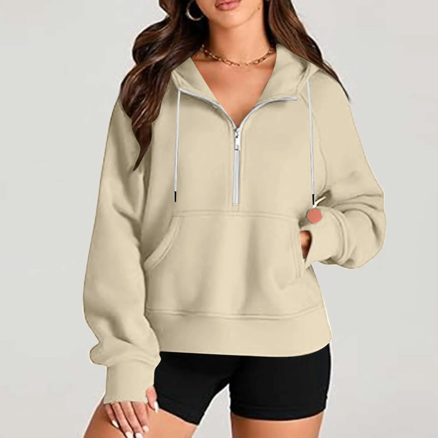 Quarter Zip Up Hoodies for Women Long Sleeve Cropped Sweatshirts Fleece Jackets Half Zip Pullover Fall Outfits 2024
