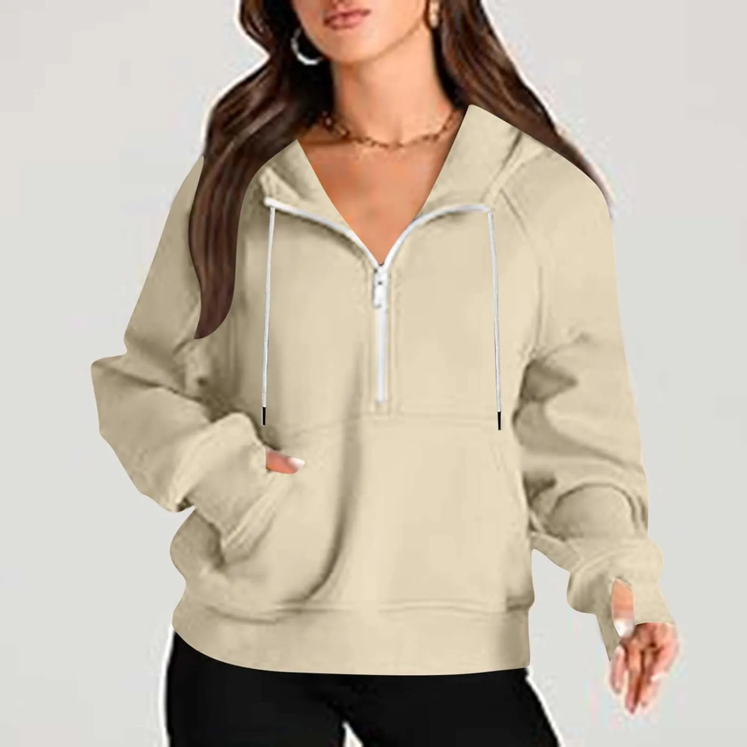Quarter Zip Up Hoodies for Women Long Sleeve Cropped Sweatshirts Fleece Jackets Half Zip Pullover Fall Outfits 2024