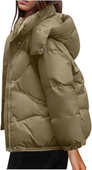Quilted Jackets for Women Puffy Bubble Puffer Coat Winter Loose Outerwear Warm Down Jackets with Removable Hood