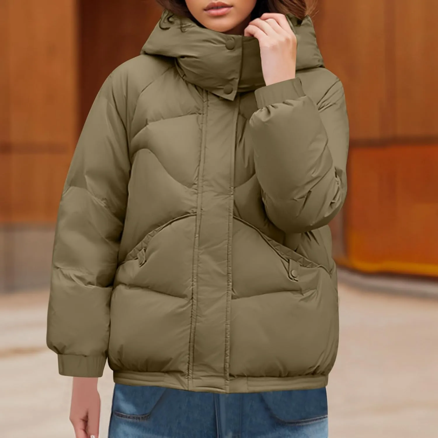 Quilted Jackets for Women Puffy Bubble Puffer Coat Winter Loose Outerwear Warm Down Jackets with Removable Hood