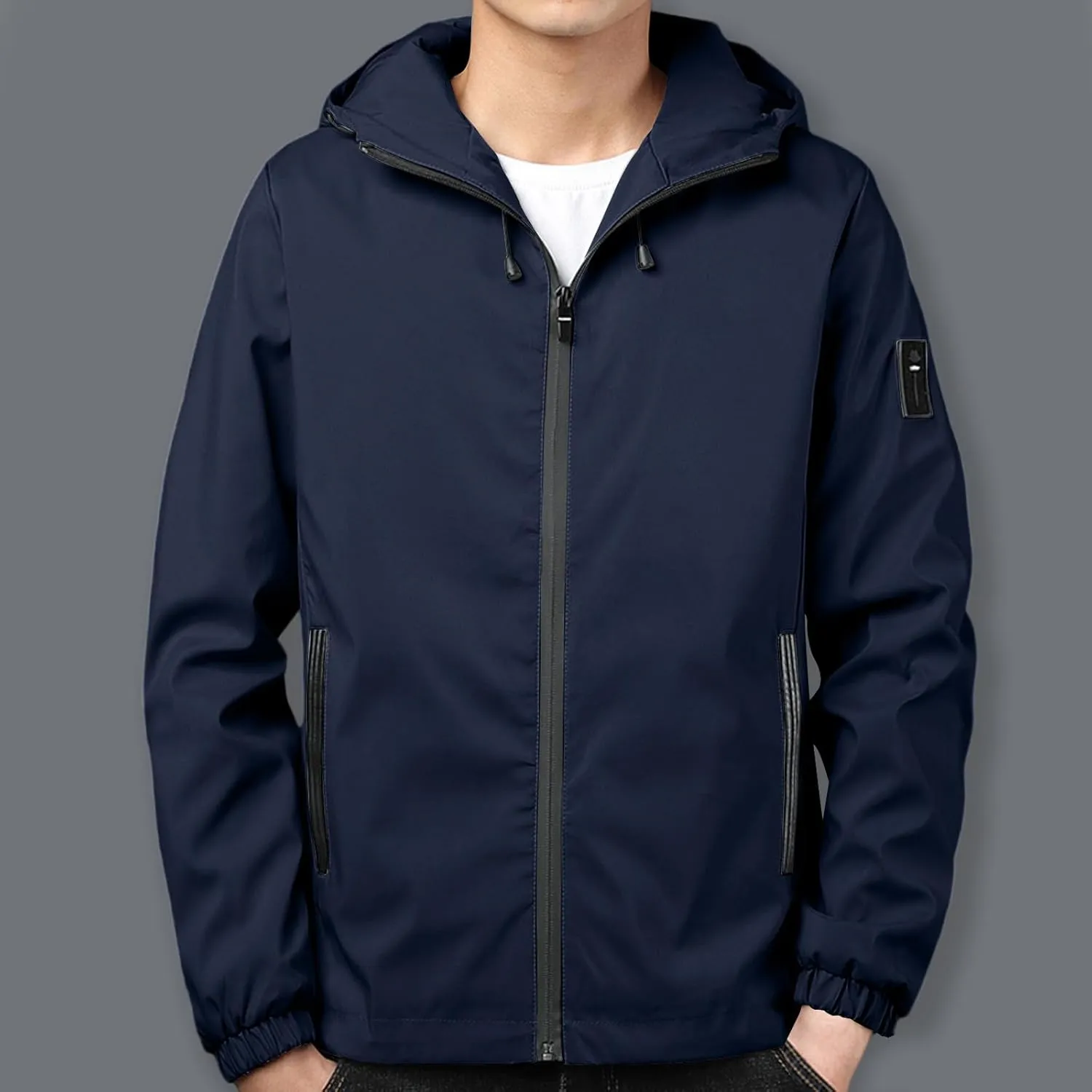 Rain Jacket For Men Lightweight Waterproof Breathable Jackets Windbreaker Solid Hooded Raincoats For Outdoor Hiking
