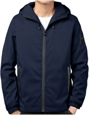 Rain Jacket For Men Lightweight Waterproof Breathable Jackets Windbreaker Solid Hooded Raincoats For Outdoor Hiking