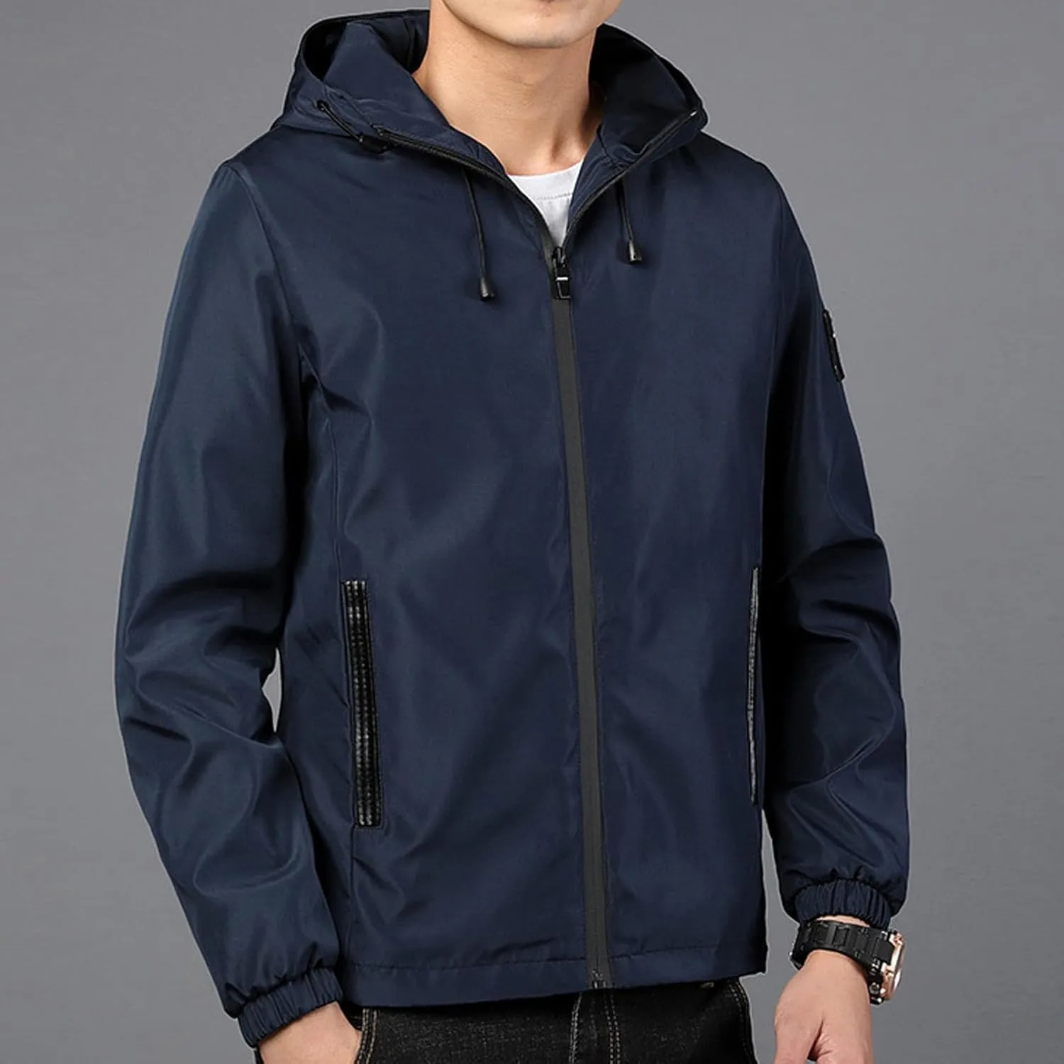 Rain Jacket For Men Lightweight Waterproof Breathable Jackets Windbreaker Solid Hooded Raincoats For Outdoor Hiking