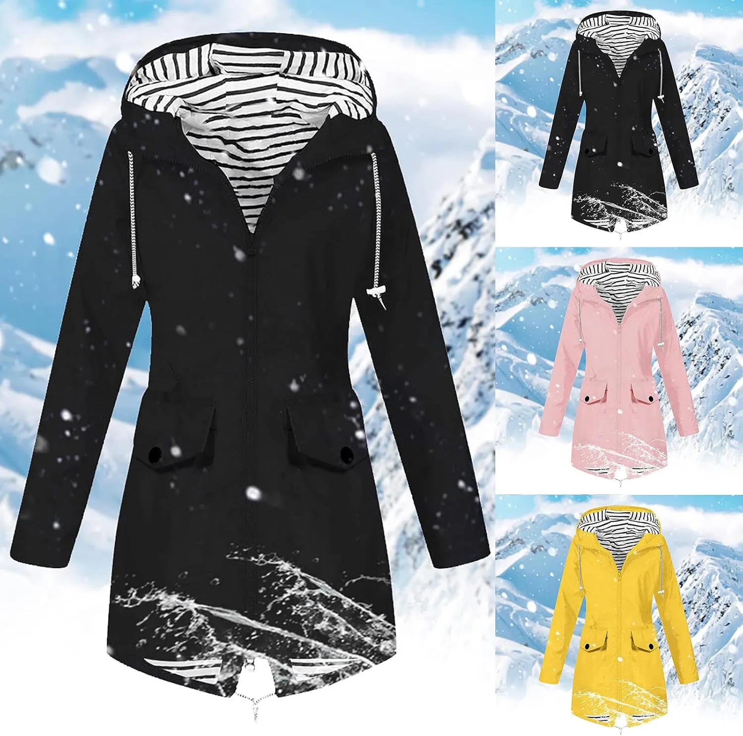 Rain Jacket Women Plus Size Hooded Raincoat Water Resistant Waterproof Jacket Lightweight Outdoor Windbreaker Jacket