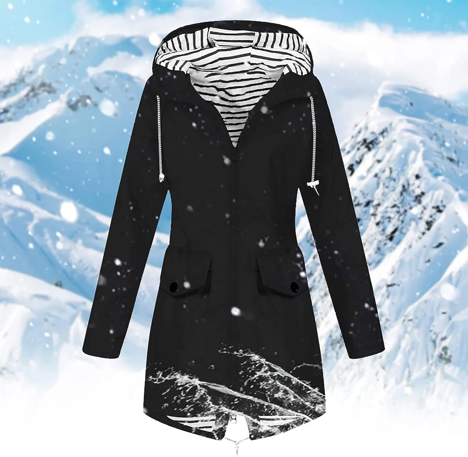 Rain Jacket Women Plus Size Hooded Raincoat Water Resistant Waterproof Jacket Lightweight Outdoor Windbreaker Jacket