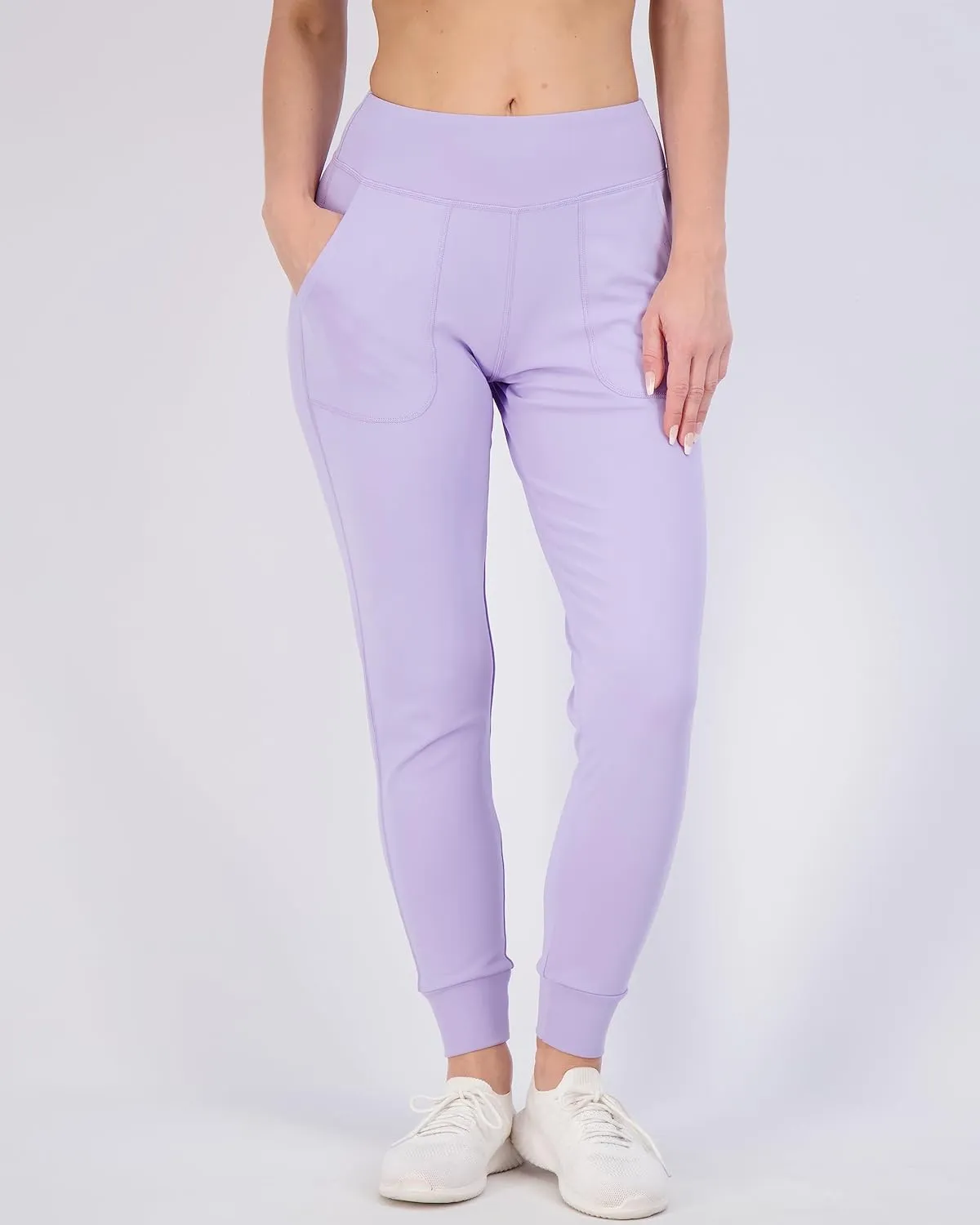 Real Essentials 3 Pack: Women's Joggers with Pockets - High Waist Workout Yoga Tapered Athletic Leggings (Available in Plus)