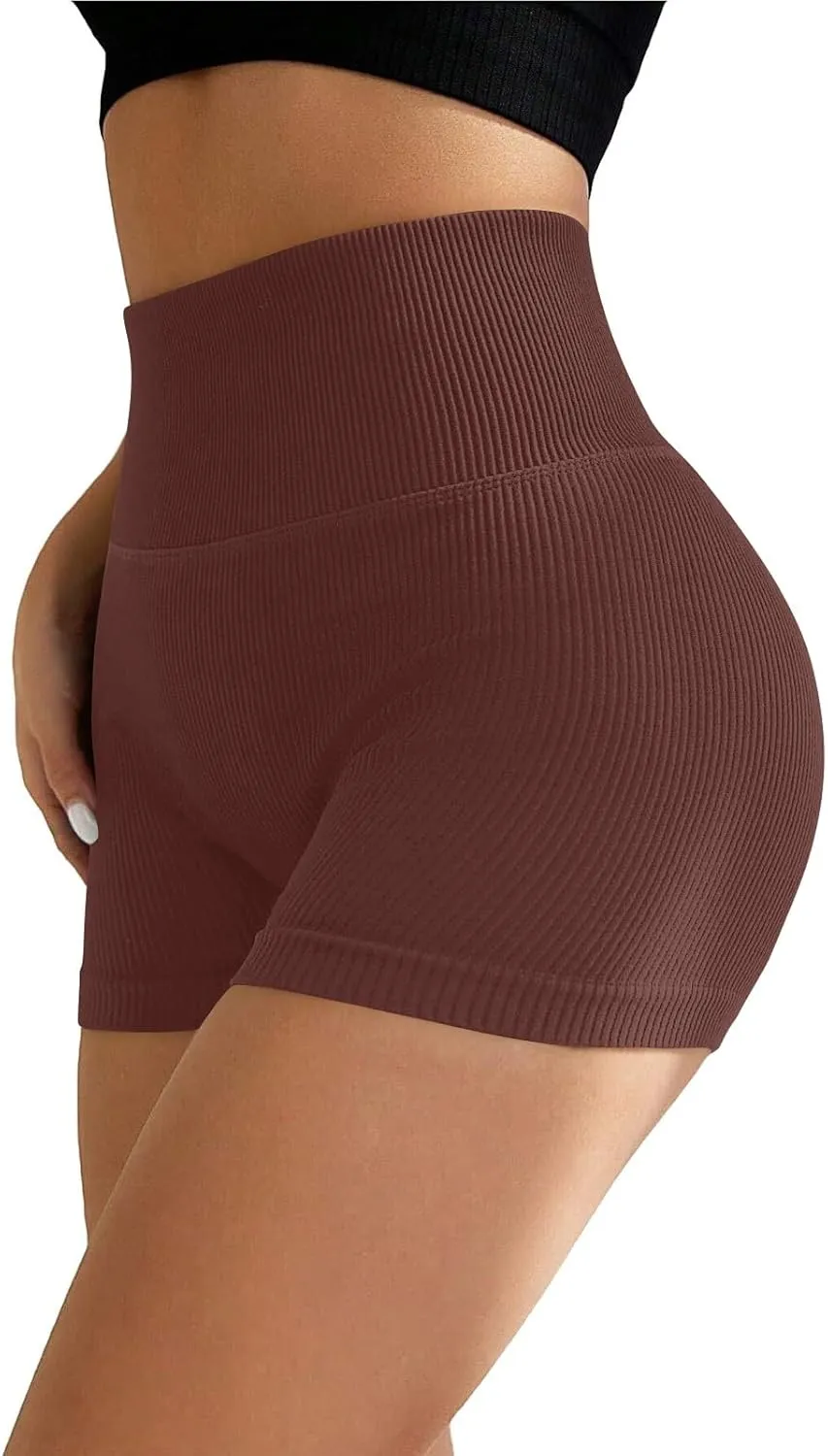 Ribbed Biker Shorts for Women Tummy Control Stretch High Waist Yoga Shorts Summer Comfy Gym Workout Athletic Shorts